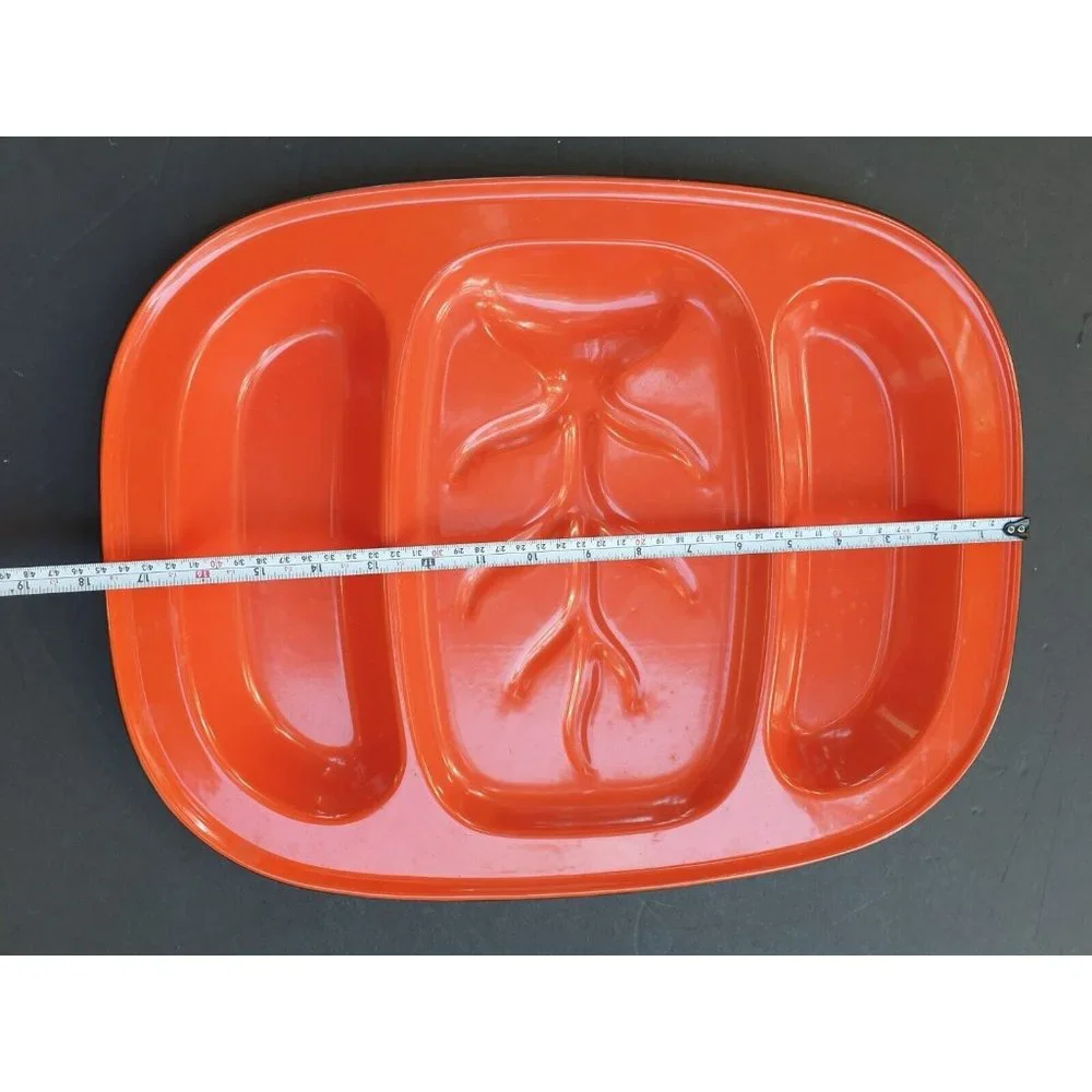 Vintage Orange Metal Enamel Meat Tray Platter Retro Decor